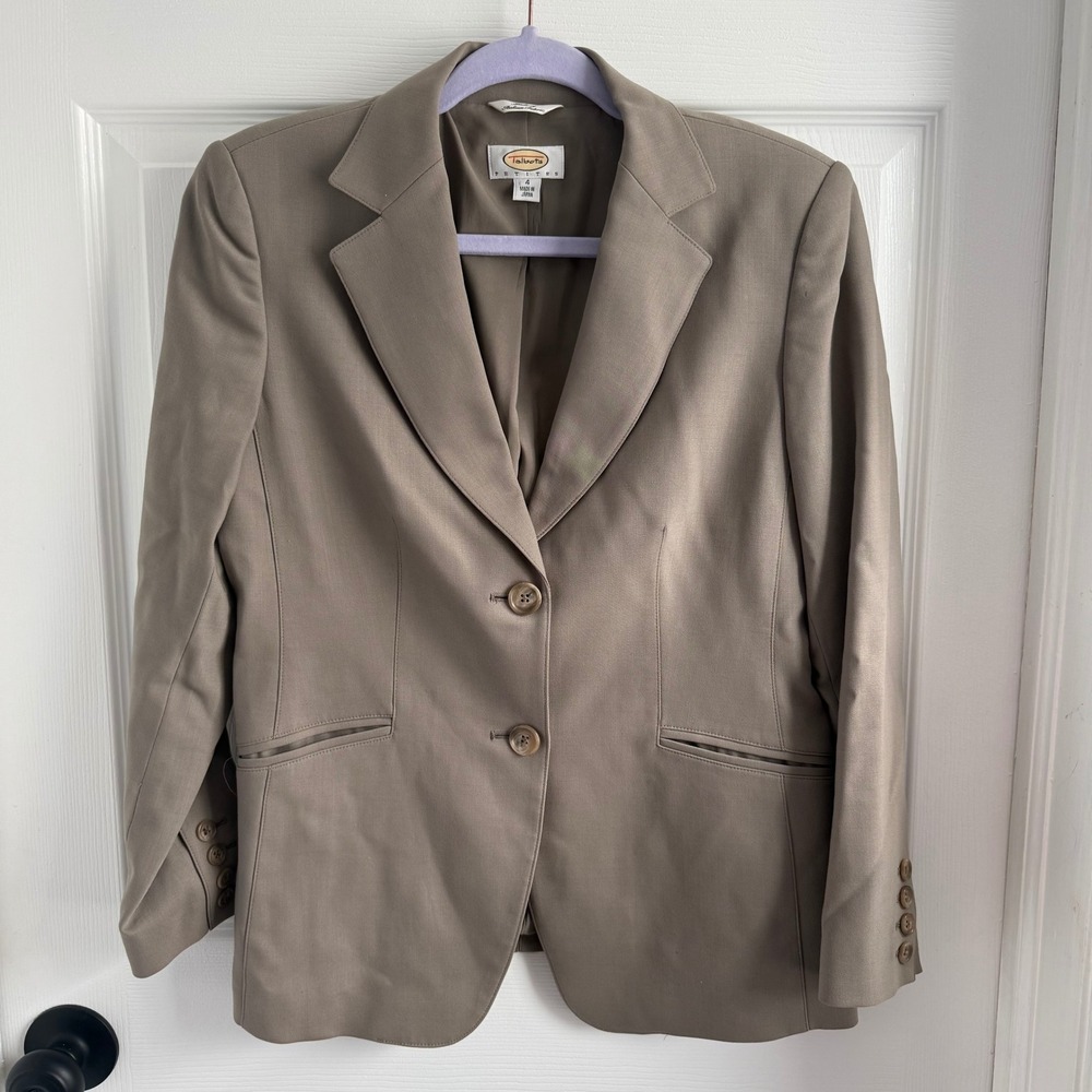Talbots Petites Blazer Italian Fabric Taupe Brown Two Button Jacket Size 4P